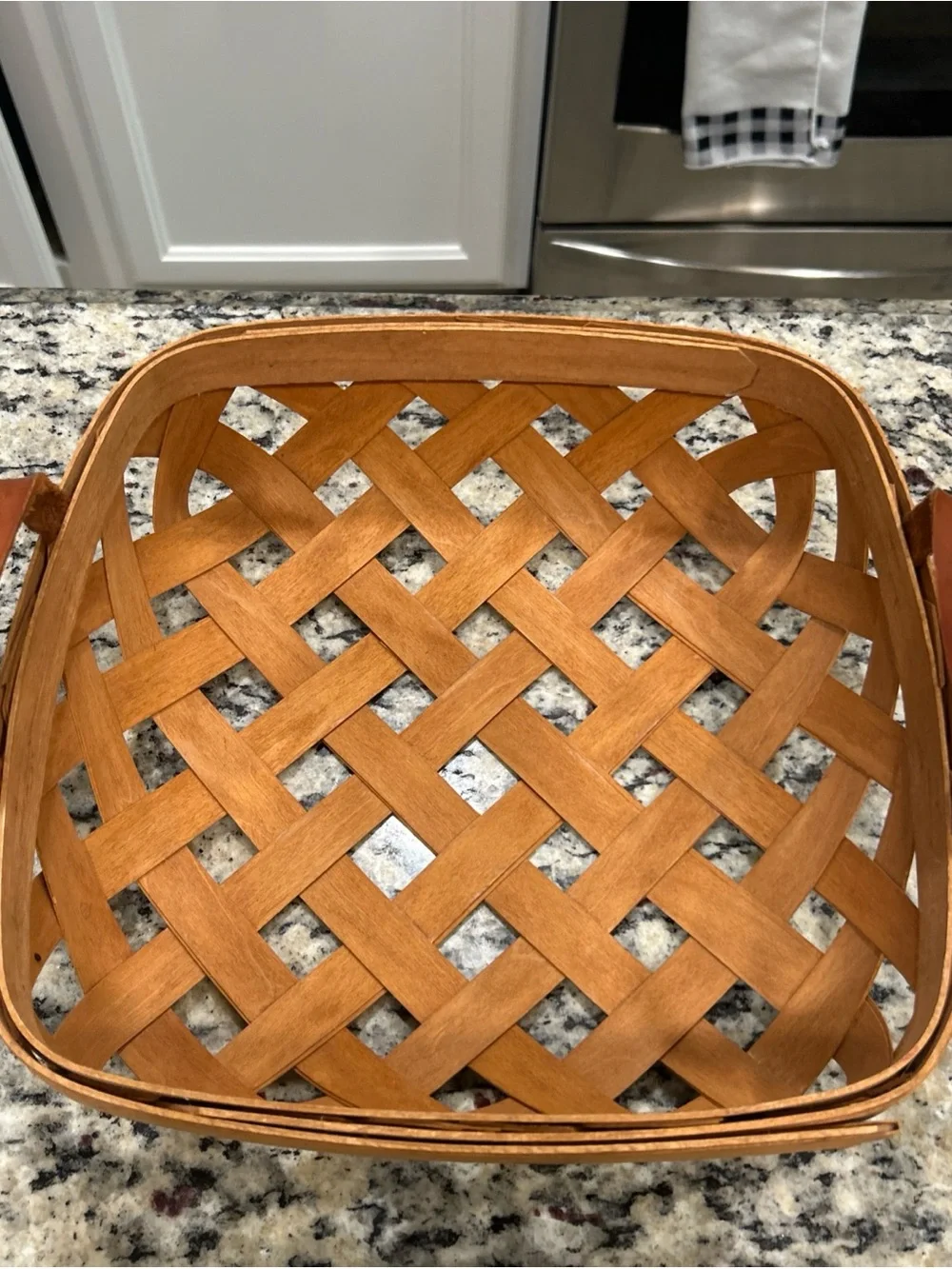 Workshops Of Gerald W Henn Square Basket 12”x 11.5” Leather Handles Signed 1997